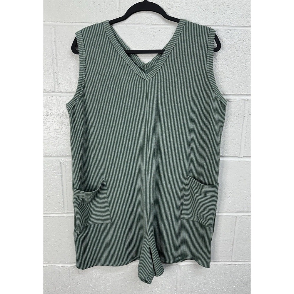 Heimish USA Romper Olive Green Ribbed Pockets / Women's 2X